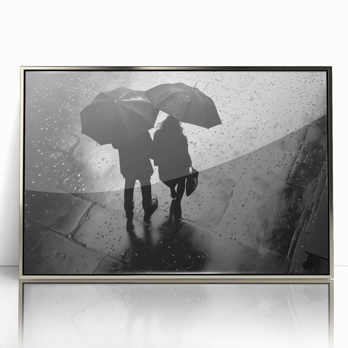 Couple Walking in Rain with Umbrellas - Earthy Phenomena Wall Art Print
