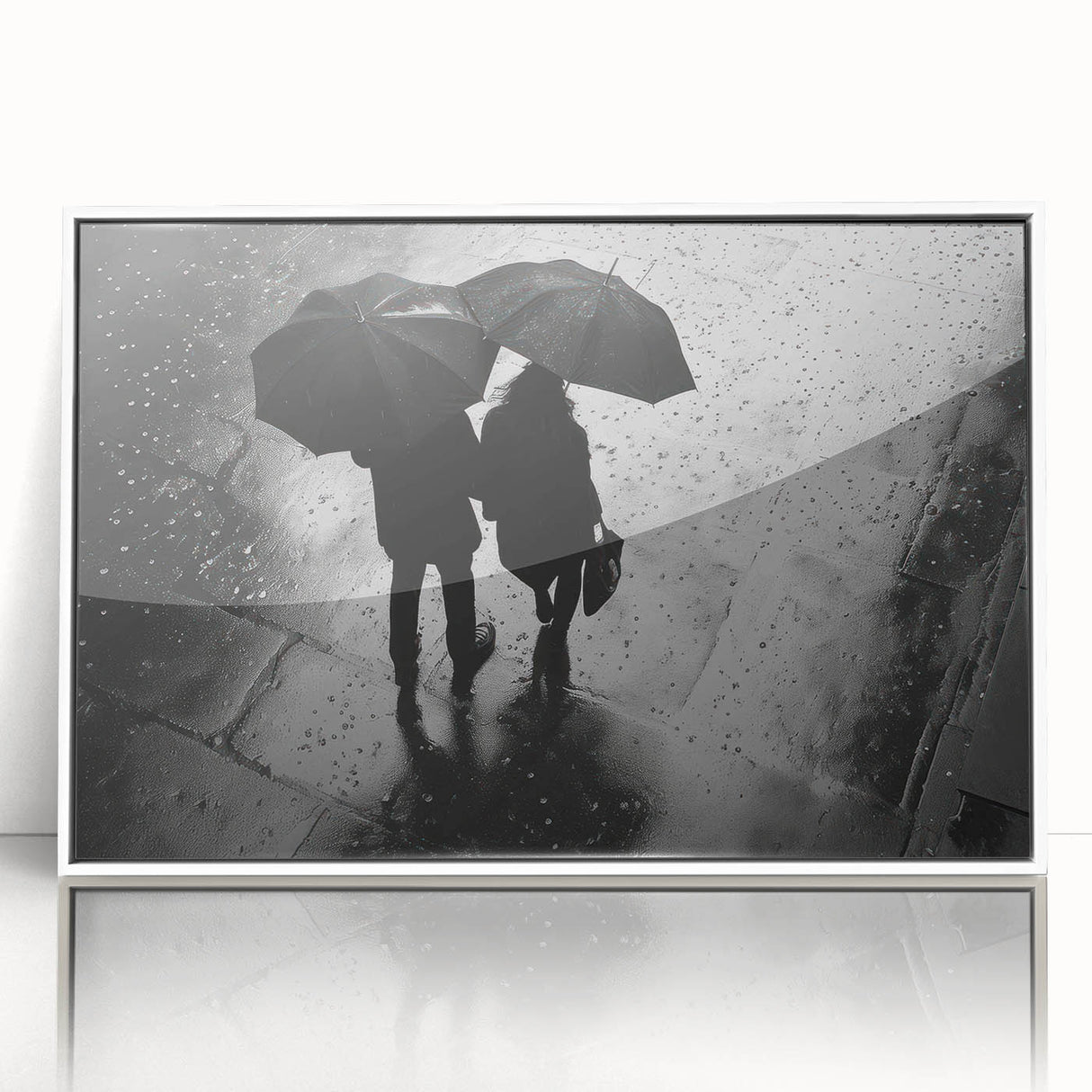 Couple Walking in Rain with Umbrellas - Earthy Phenomena Wall Art Print