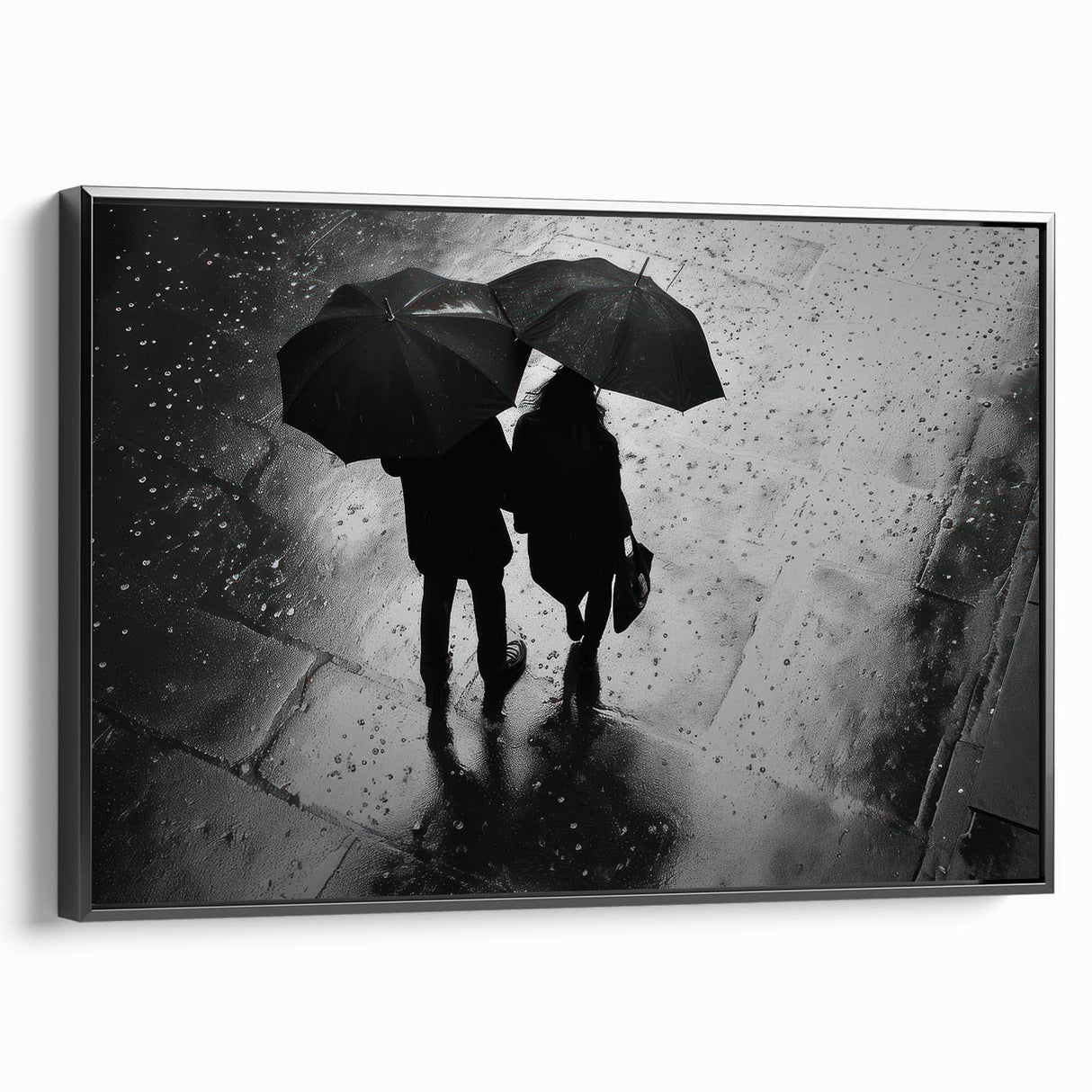 Couple Walking in Rain with Umbrellas - Earthy Phenomena Wall Art Print