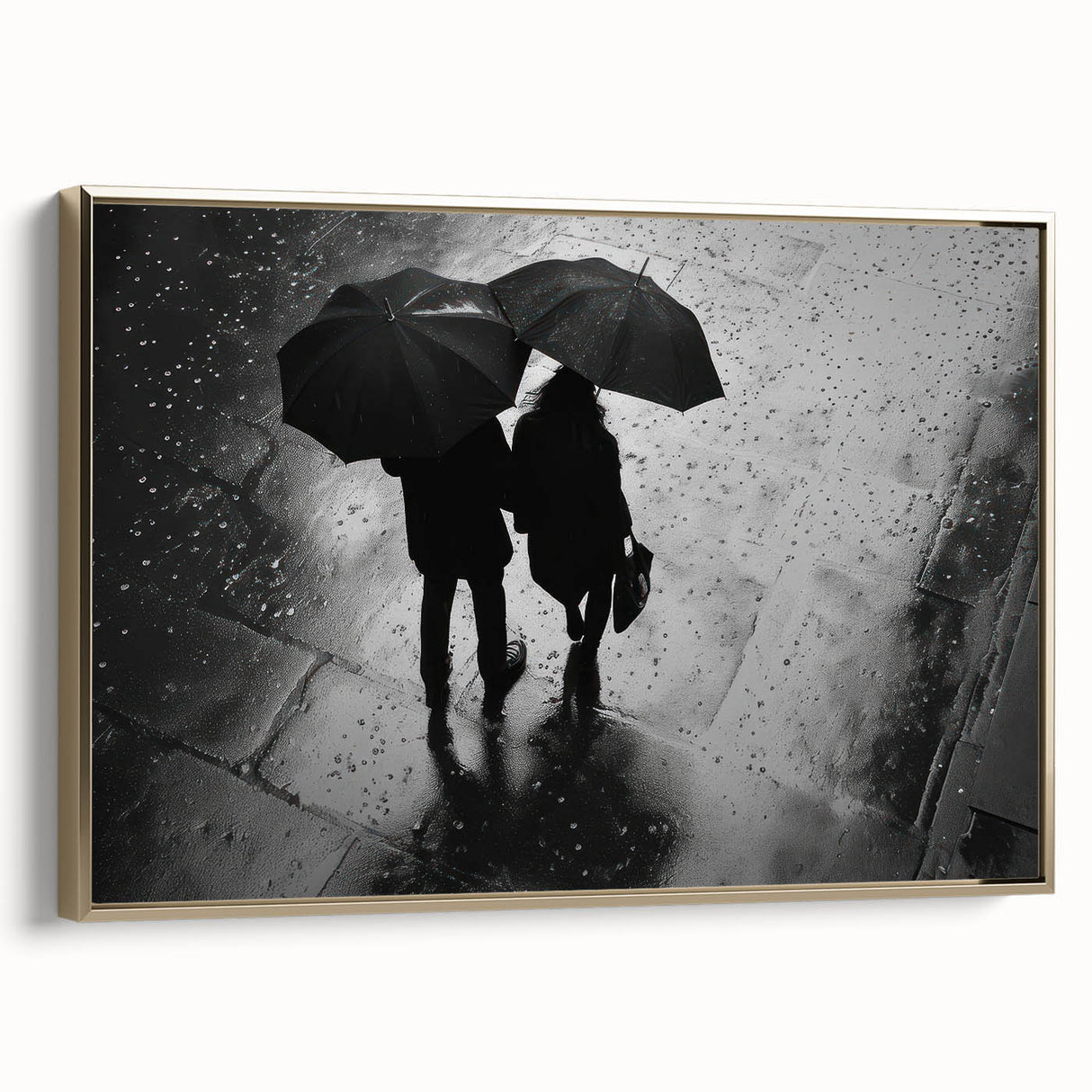 Couple Walking in Rain with Umbrellas - Earthy Phenomena Wall Art Print