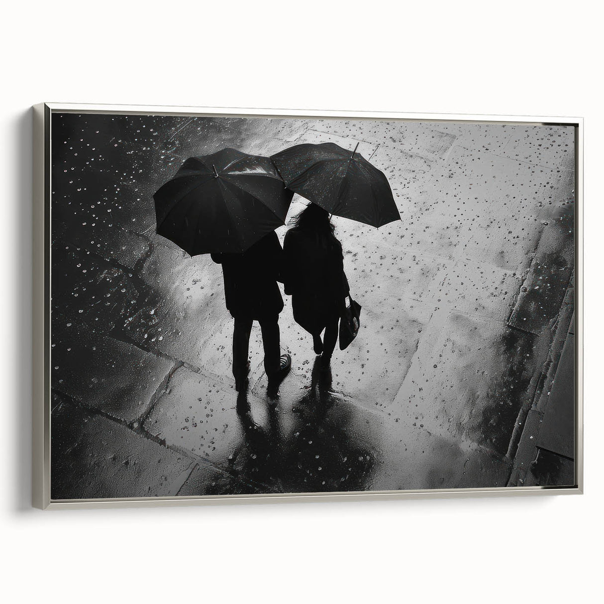 Couple Walking in Rain with Umbrellas - Earthy Phenomena Wall Art Print