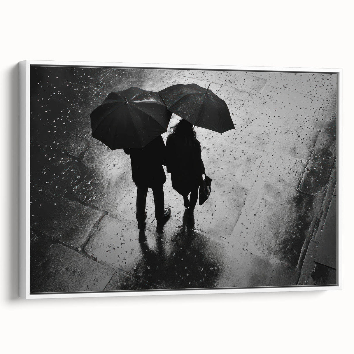 Couple Walking in Rain with Umbrellas - Earthy Phenomena Wall Art Print