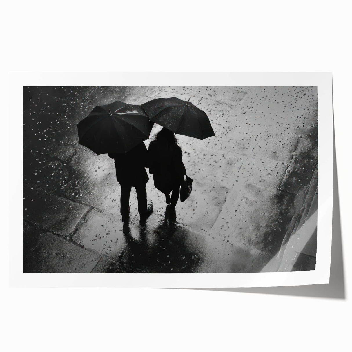Couple Walking in Rain with Umbrellas - Earthy Phenomena Wall Art Print