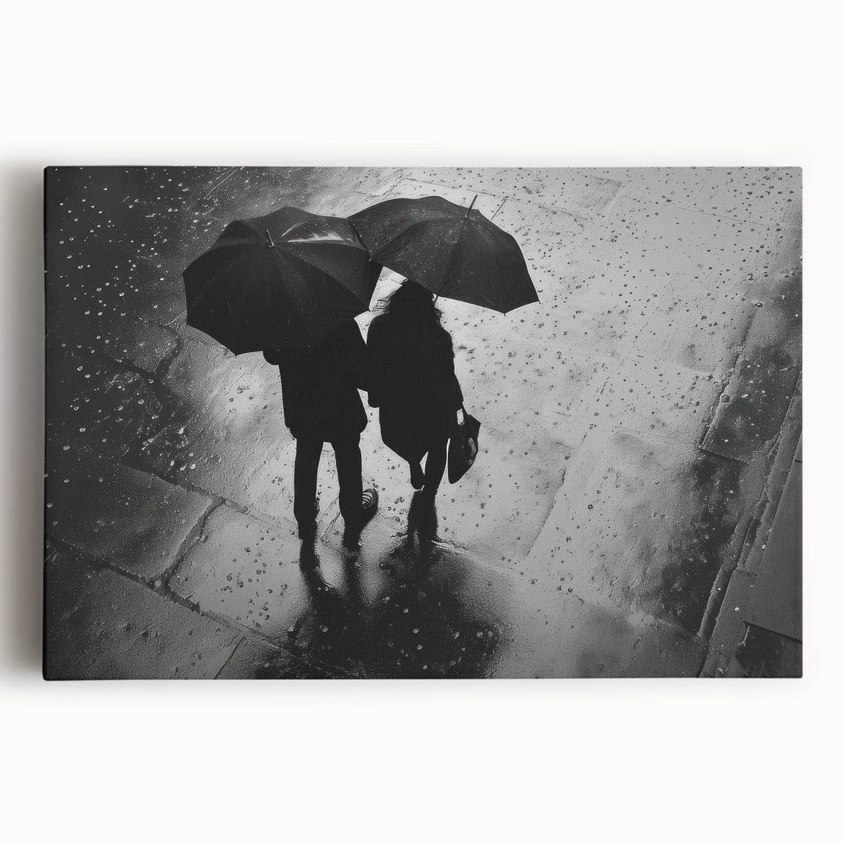 Couple Walking in Rain with Umbrellas - Earthy Phenomena Wall Art Print