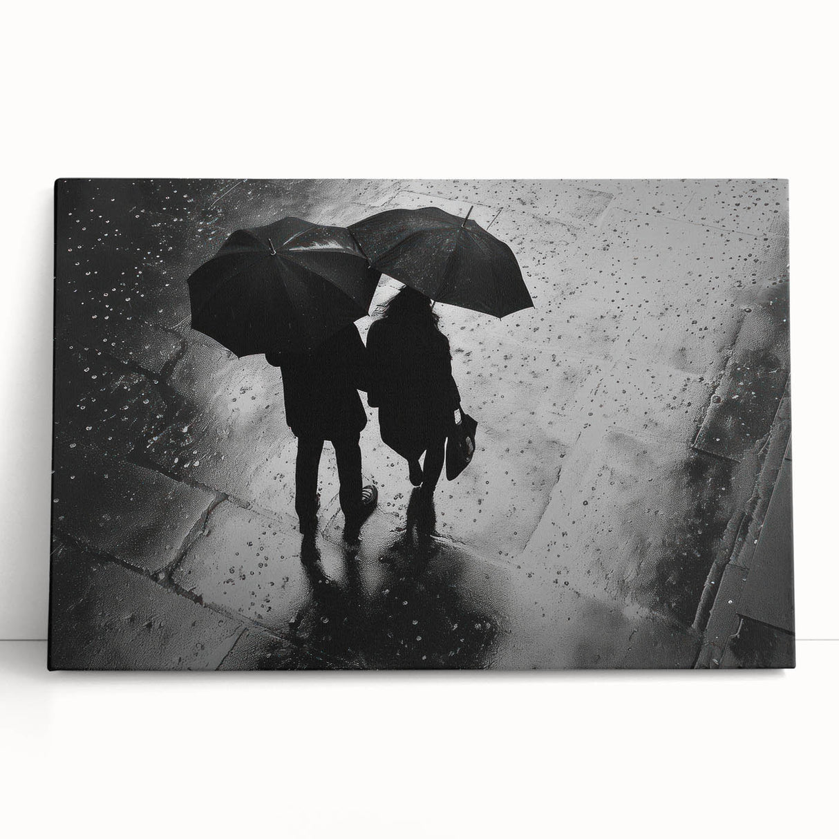 Couple Walking in Rain with Umbrellas - Earthy Phenomena Wall Art Print