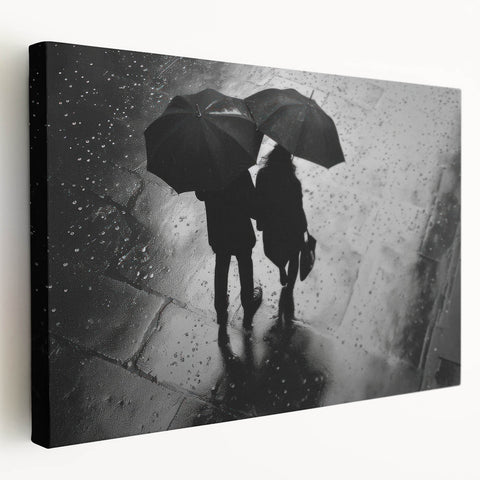 Couple Walking in Rain with Umbrellas - Earthy Phenomena Wall Art Print