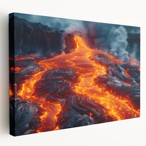 Molten Lava Flowing Over Volcanic Rock - Earth Phenomena Wall Art Print