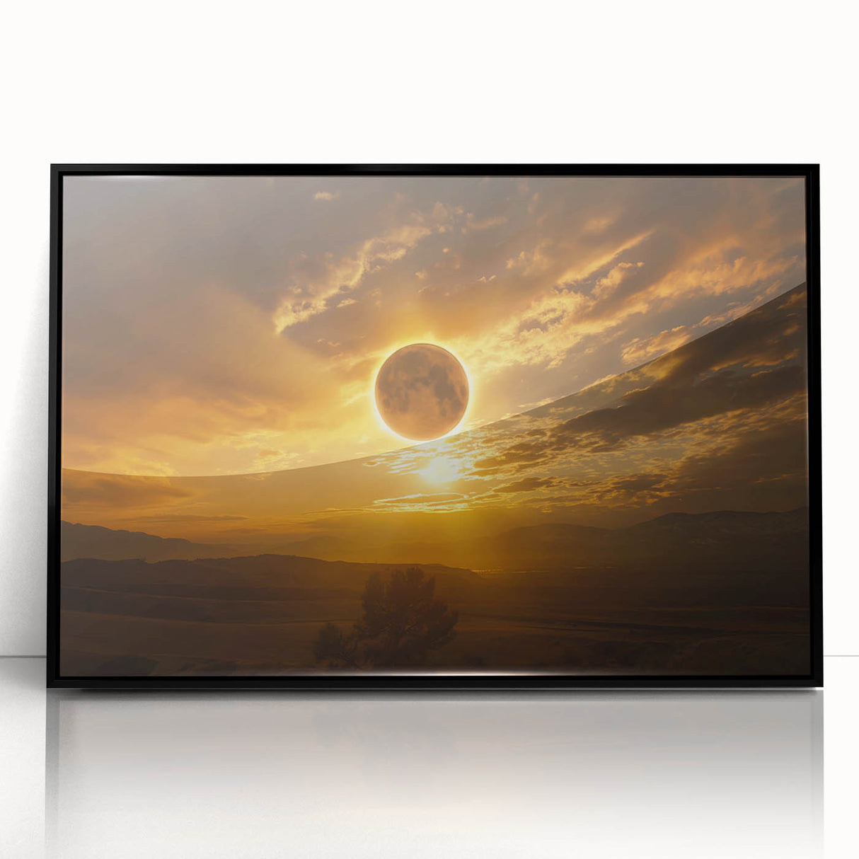 Golden Solar Eclipse Wall Art – Majestic Eclipse Canvas for Home Decor