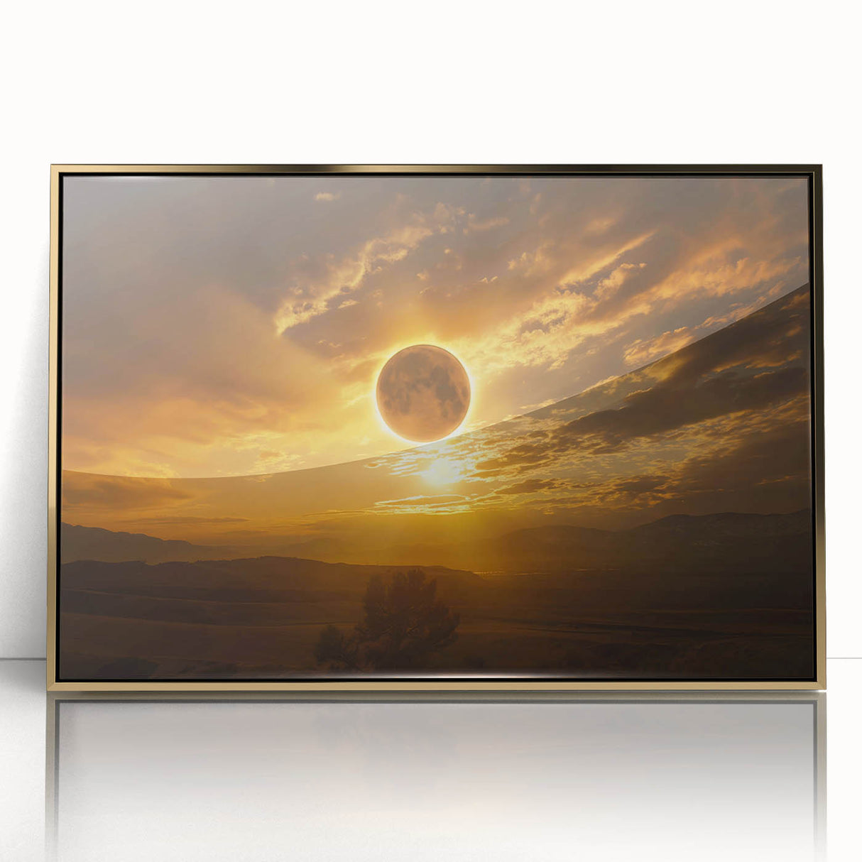 Golden Solar Eclipse Wall Art – Majestic Eclipse Canvas for Home Decor