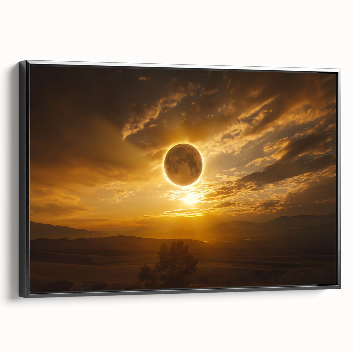 Golden Solar Eclipse Wall Art – Majestic Eclipse Canvas for Home Decor