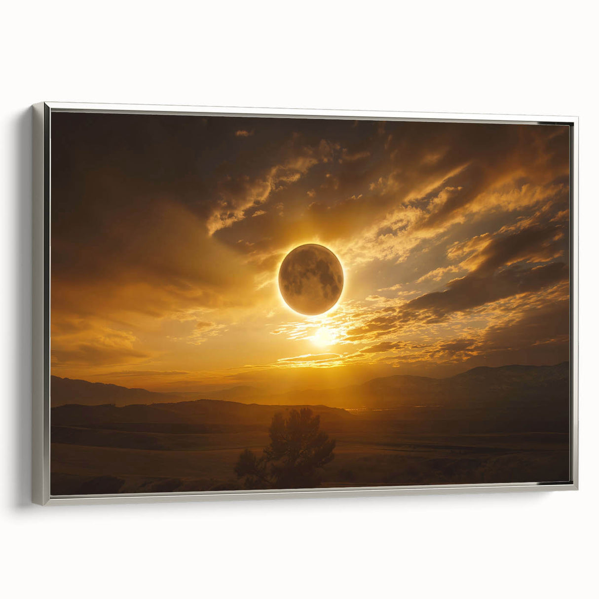 Golden Solar Eclipse Wall Art – Majestic Eclipse Canvas for Home Decor