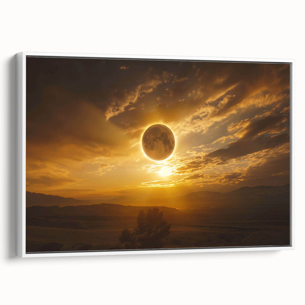 Golden Solar Eclipse Wall Art – Majestic Eclipse Canvas for Home Decor