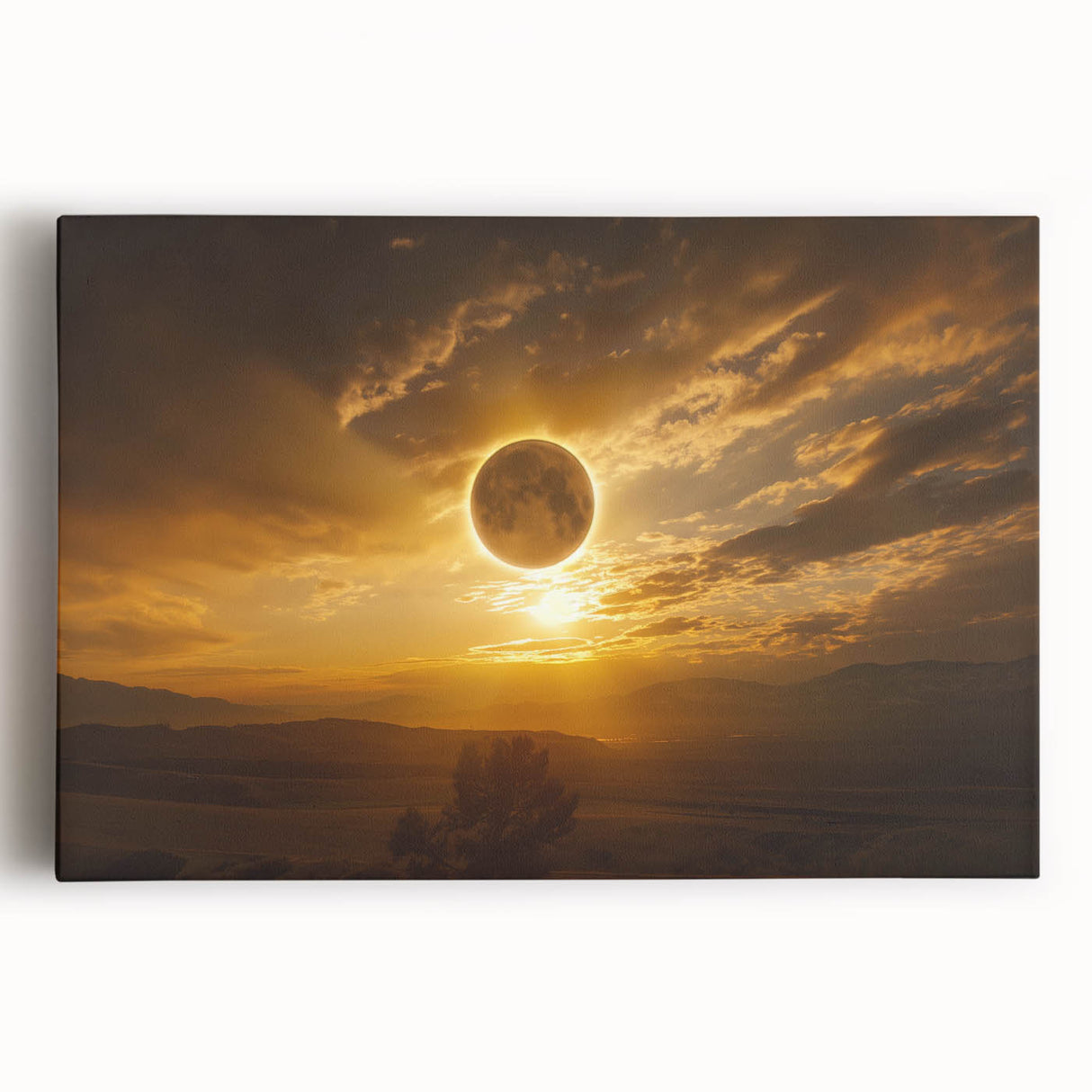 Golden Solar Eclipse Wall Art – Majestic Eclipse Canvas for Home Decor