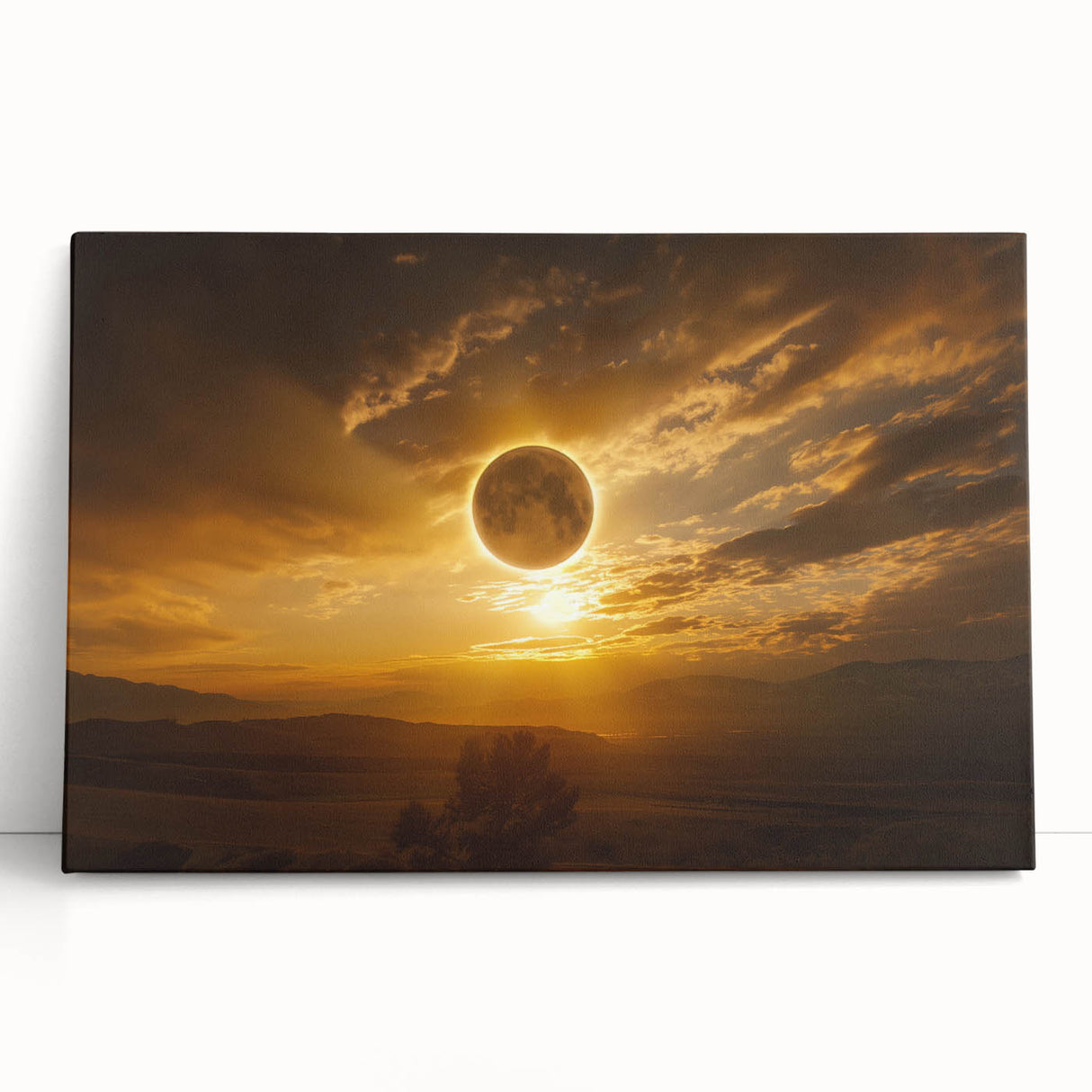 Golden Solar Eclipse Wall Art – Majestic Eclipse Canvas for Home Decor