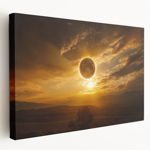 Golden Solar Eclipse Wall Art – Majestic Eclipse Canvas for Home Decor
