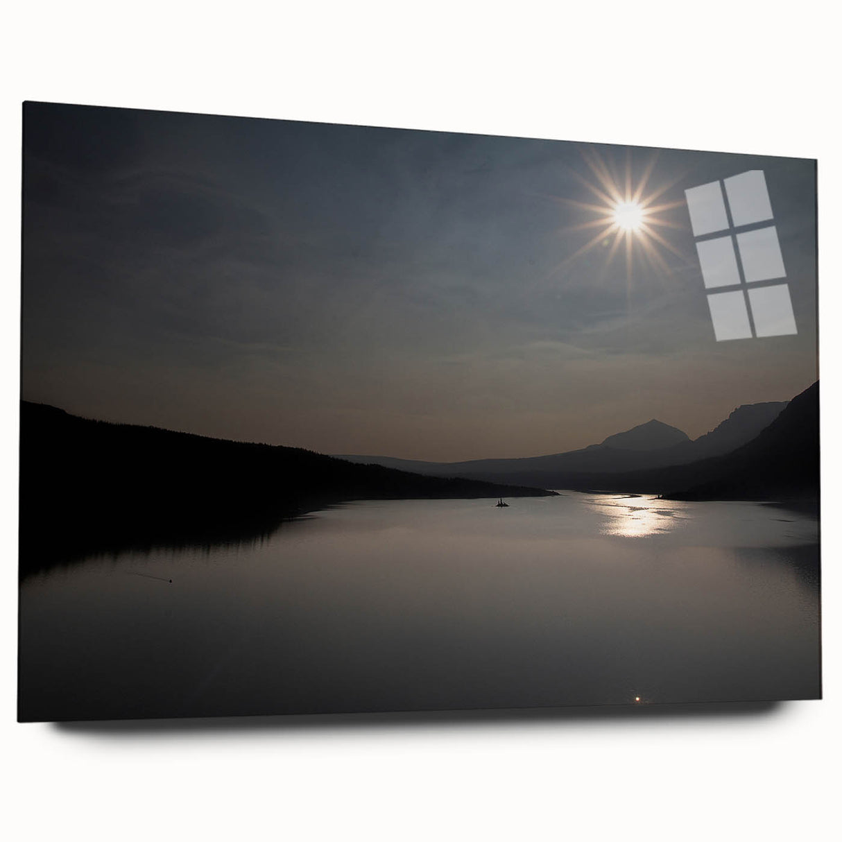 Serene Solar Eclipse Wall Art – Mountain and Lake Eclipse Canvas Print