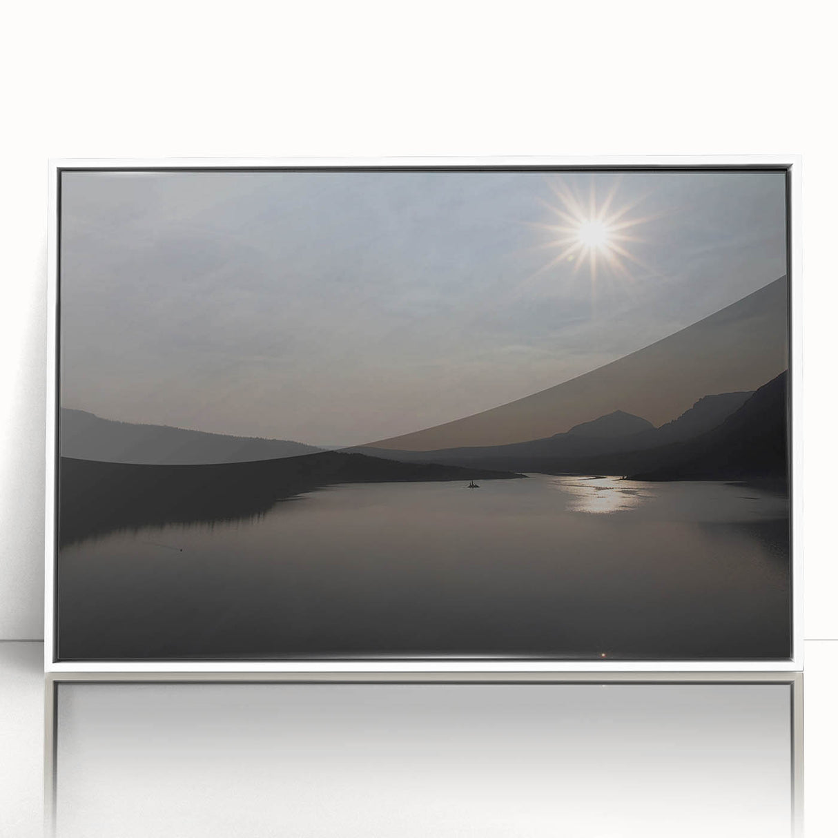 Serene Solar Eclipse Wall Art – Mountain and Lake Eclipse Canvas Print