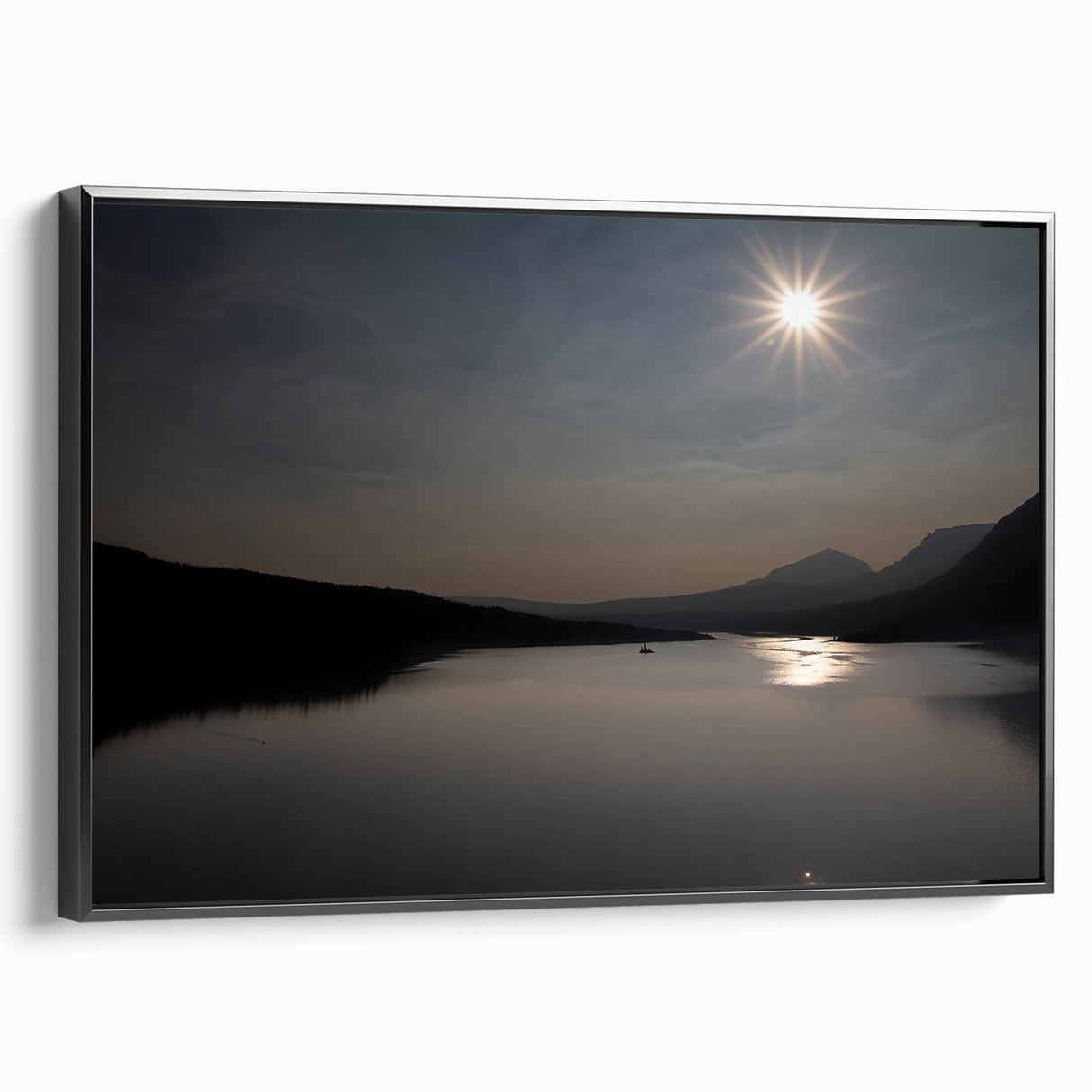 Serene Solar Eclipse Wall Art – Mountain and Lake Eclipse Canvas Print