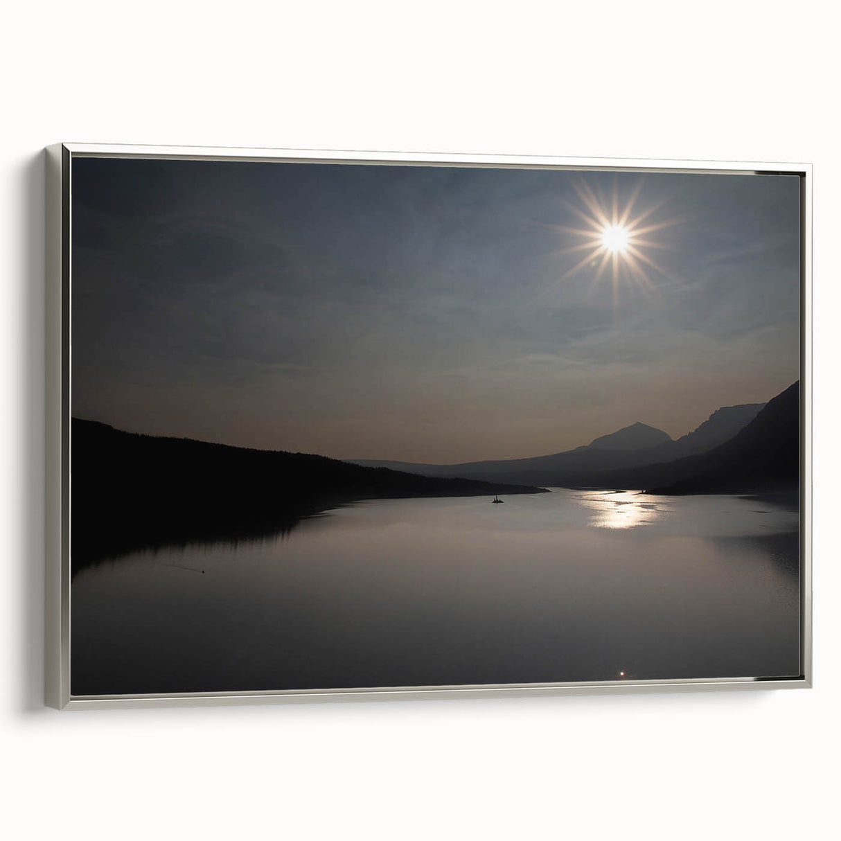 Serene Solar Eclipse Wall Art – Mountain and Lake Eclipse Canvas Print