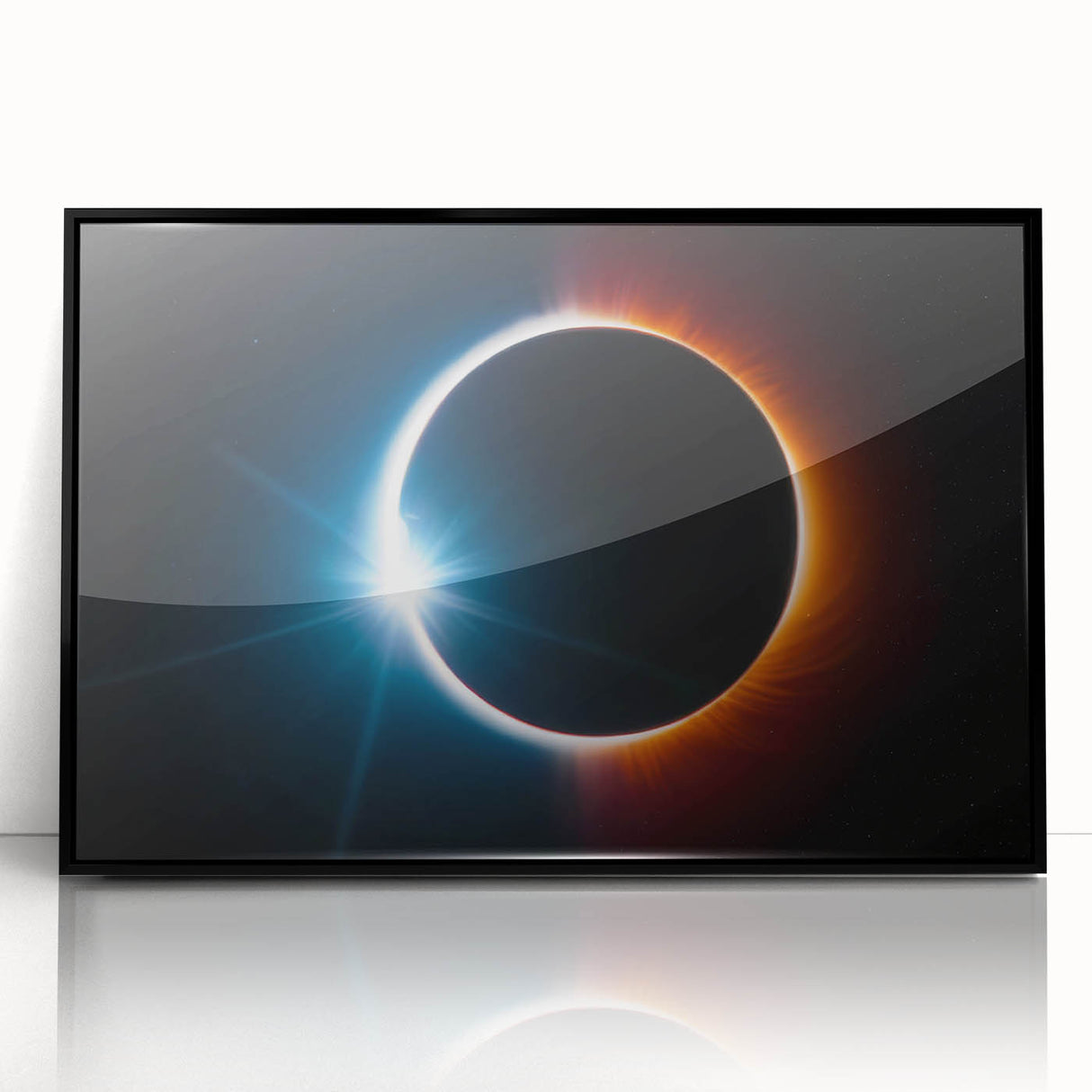 Vibrant Solar Eclipse Wall Art – Dynamic Blue and Orange Eclipse Print