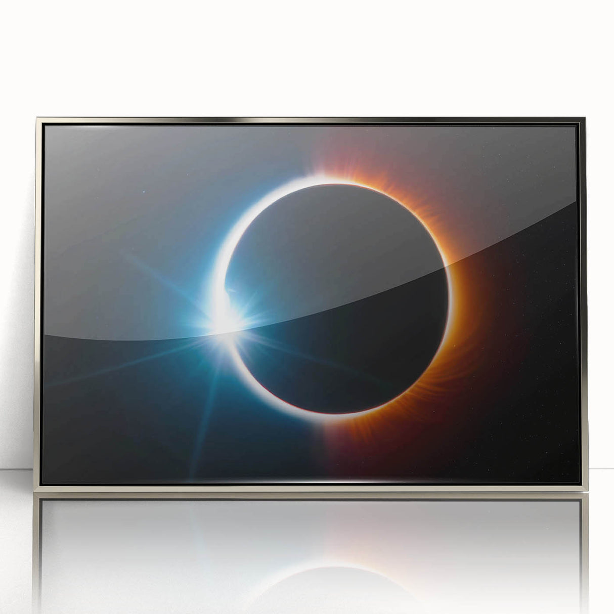 Vibrant Solar Eclipse Wall Art – Dynamic Blue and Orange Eclipse Print