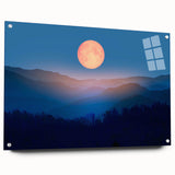 Golden Full Moon Over Misty Mountains – Elegant Celestial Wall Art