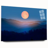 Golden Full Moon Over Misty Mountains – Elegant Celestial Wall Art