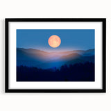 Golden Full Moon Over Misty Mountains – Elegant Celestial Wall Art