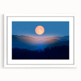 Golden Full Moon Over Misty Mountains – Elegant Celestial Wall Art
