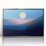Golden Full Moon Over Misty Mountains – Elegant Celestial Wall Art