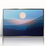 Golden Full Moon Over Misty Mountains – Elegant Celestial Wall Art
