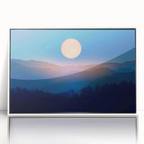 Golden Full Moon Over Misty Mountains – Elegant Celestial Wall Art
