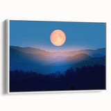 Golden Full Moon Over Misty Mountains – Elegant Celestial Wall Art