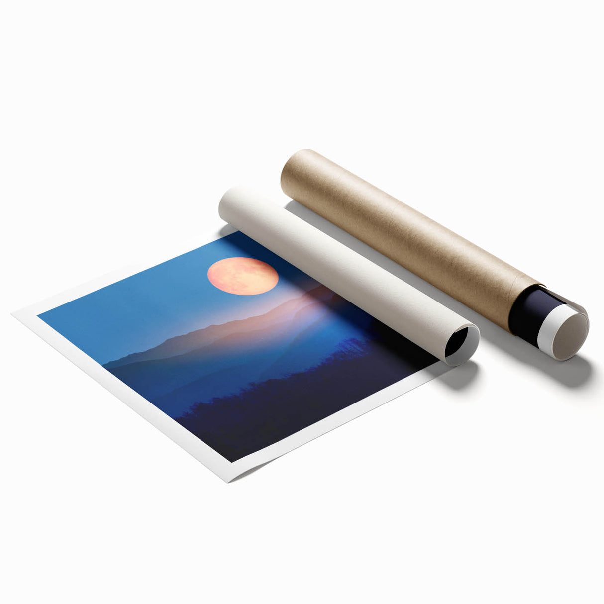 Golden Full Moon Over Misty Mountains – Elegant Celestial Wall Art