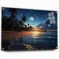 Moonlit Tropical Beach Canvas – Celestial and Coastal Wall Art Decor