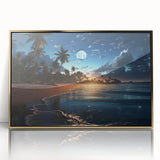 Moonlit Tropical Beach Canvas – Celestial and Coastal Wall Art Decor