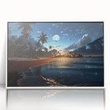 Moonlit Tropical Beach Canvas – Celestial and Coastal Wall Art Decor