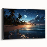 Moonlit Tropical Beach Canvas – Celestial and Coastal Wall Art Decor