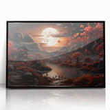 Moonlit Autumn Landscape with Pagoda – Enchanting Celestial Wall Art