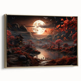 Moonlit Autumn Landscape with Pagoda – Enchanting Celestial Wall Art