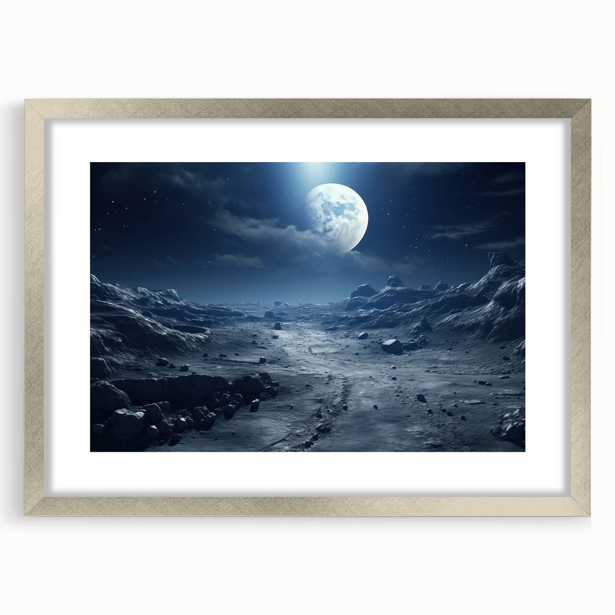 Moonlit Cosmic Landscape – Futuristic Space-Themed Wall Art Decor