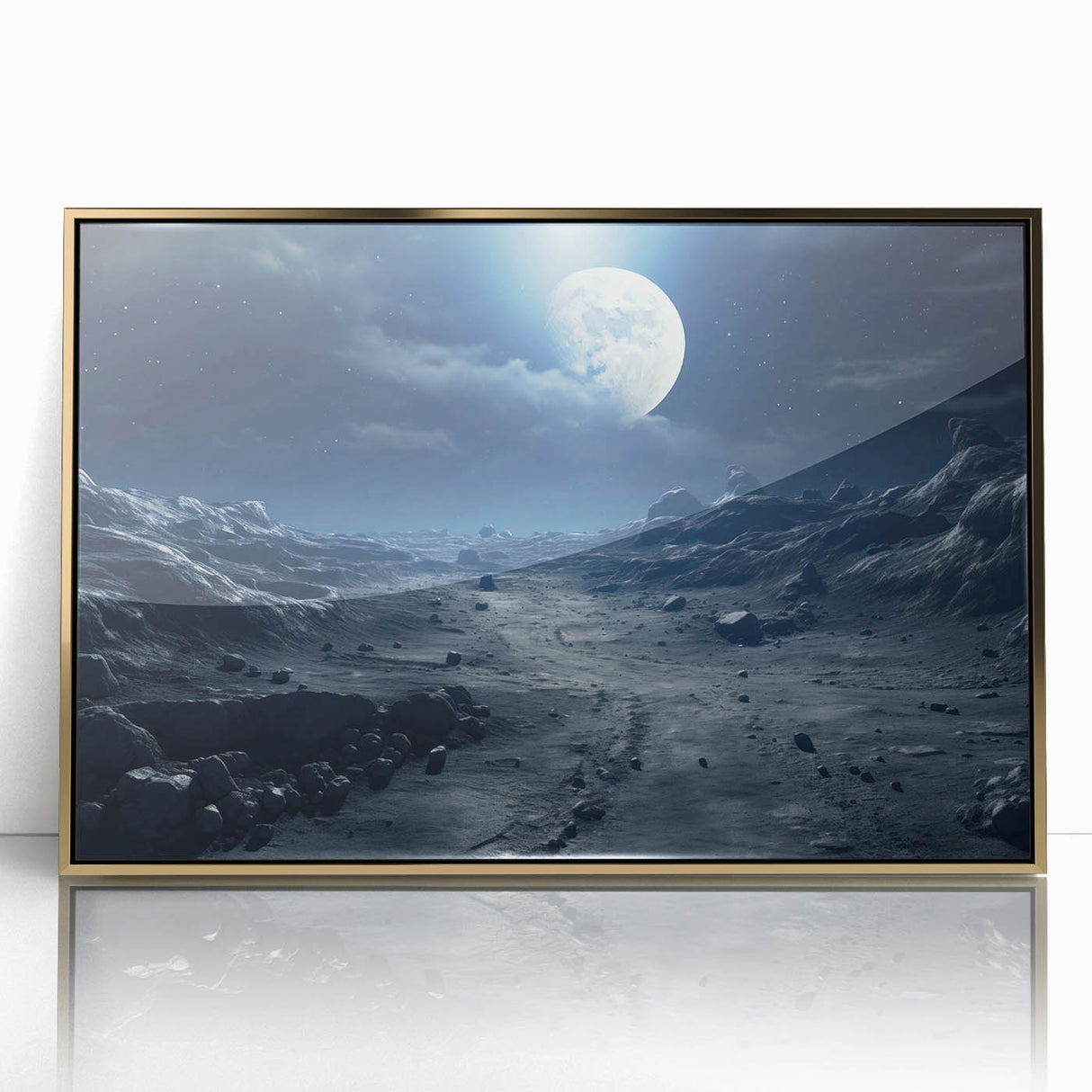 Moonlit Cosmic Landscape – Futuristic Space-Themed Wall Art Decor