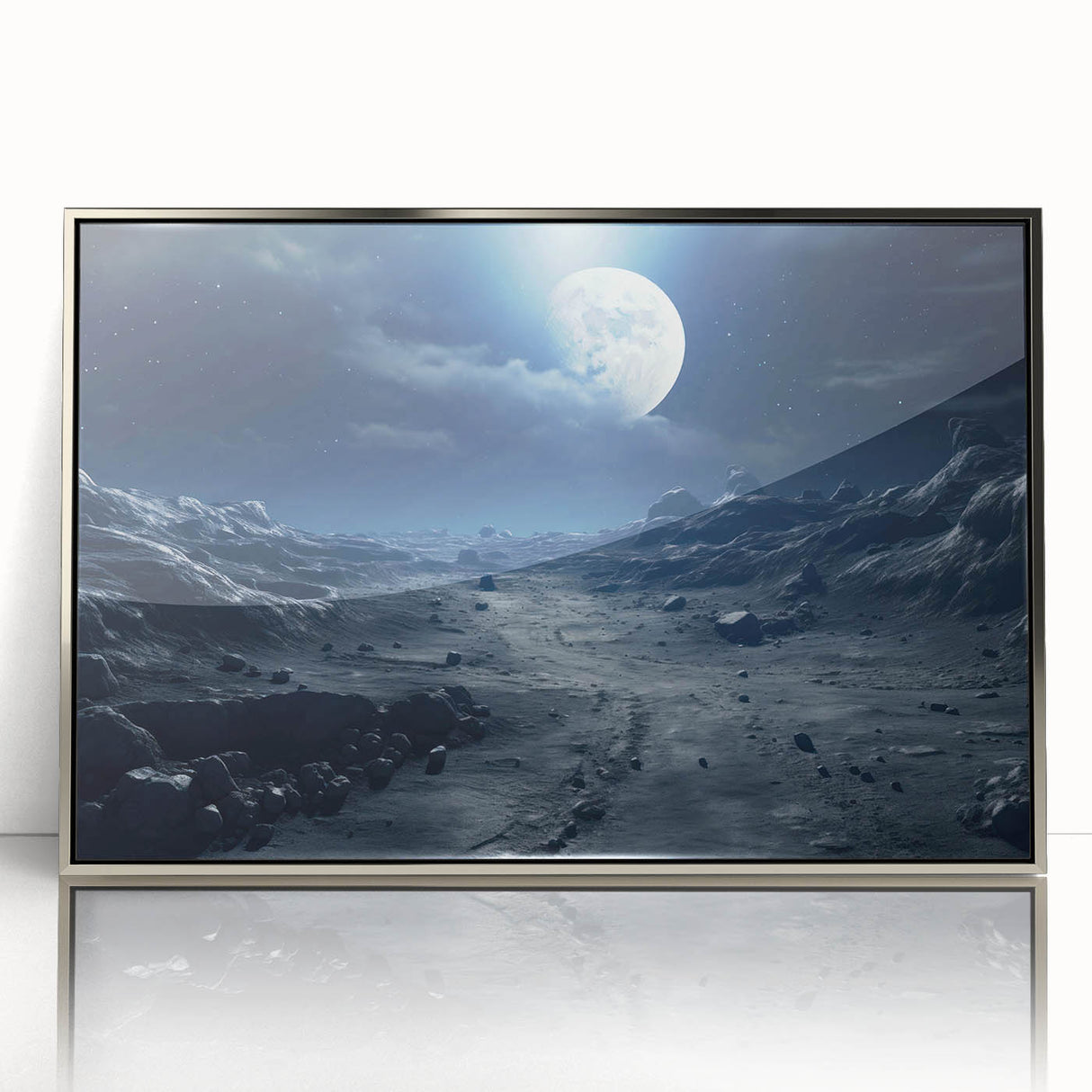 Moonlit Cosmic Landscape – Futuristic Space-Themed Wall Art Decor