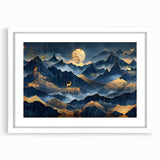 Golden Moonlit Mountains with Wildlife – Luxurious Celestial Wall Art