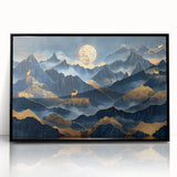 Golden Moonlit Mountains with Wildlife – Luxurious Celestial Wall Art