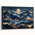 Golden Moonlit Mountains with Wildlife – Luxurious Celestial Wall Art