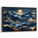 Golden Moonlit Mountains with Wildlife – Luxurious Celestial Wall Art