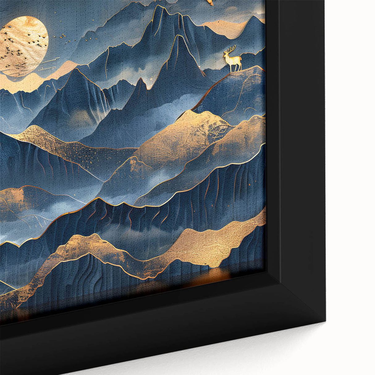 Golden Moonlit Mountains with Wildlife – Luxurious Celestial Wall Art