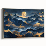 Golden Moonlit Mountains with Wildlife – Luxurious Celestial Wall Art