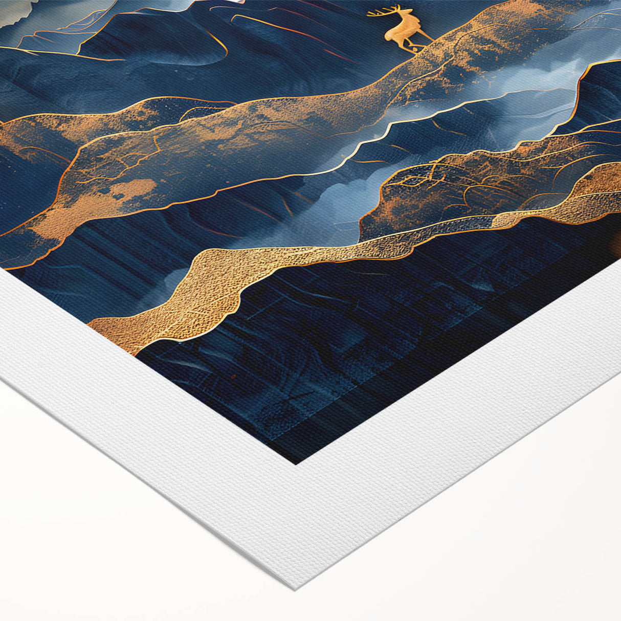 Golden Moonlit Mountains with Wildlife – Luxurious Celestial Wall Art